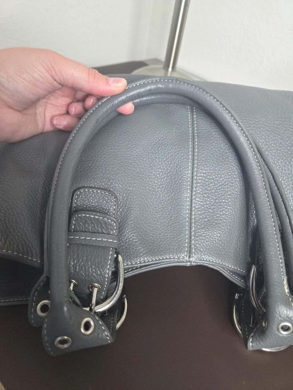 Tignanello Pebbled Leather Shoulder Tote in Slate Blue - Picture 10 of 16